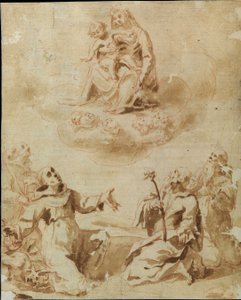 Madonnaa ja lasta palvoivat neljä pyhää tekijältä Lorenzo Sabbatini